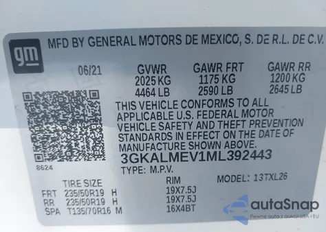 2021 GMC Terrain Fwd Sle из США, поврежденный, VIN 3GKALMEV1ML392443